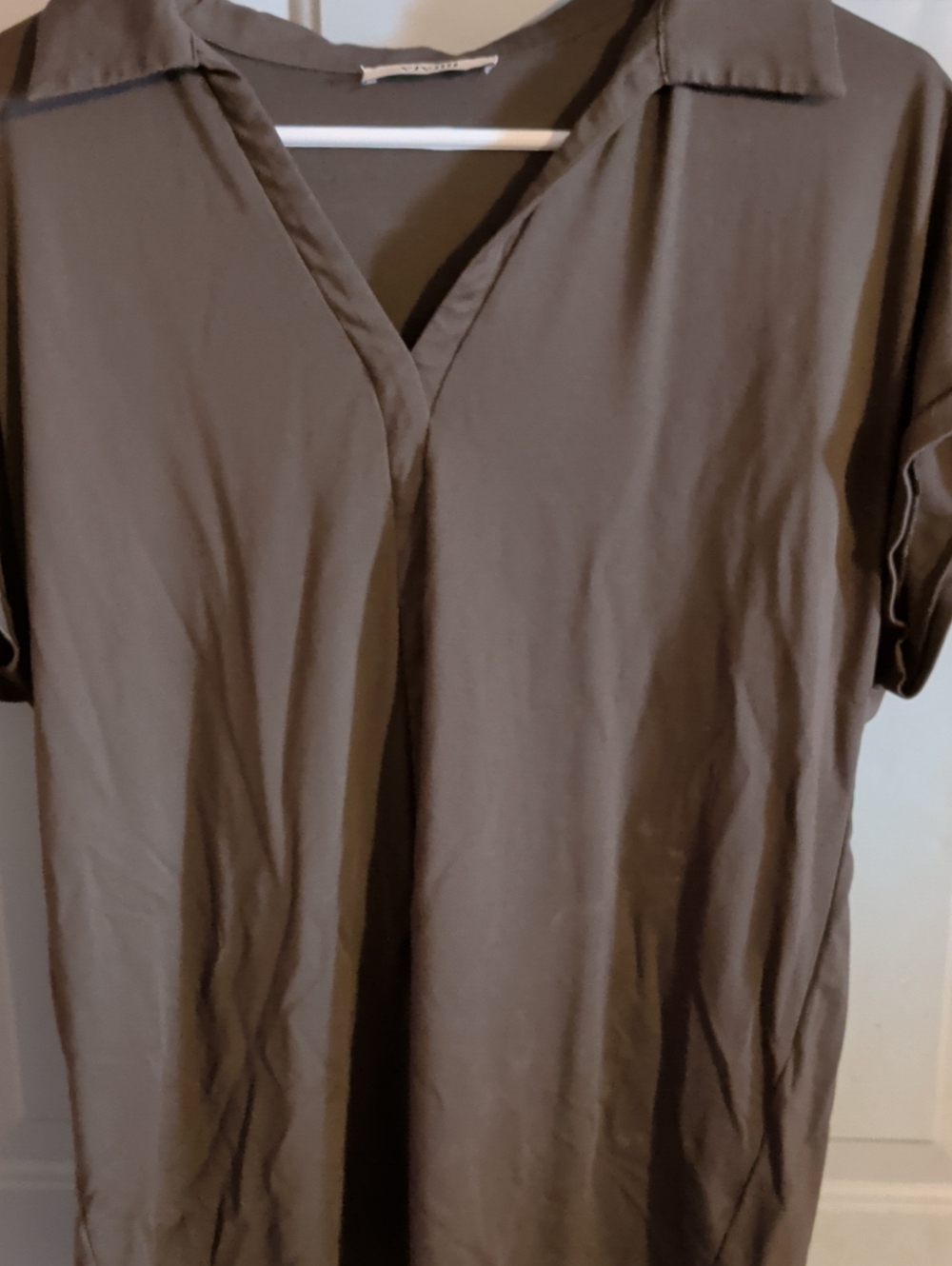 Women's Taupe Short-Sleeve V-Neck Collar Top